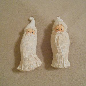 Santa Ornaments With Irridescent Sparkles On The Beards